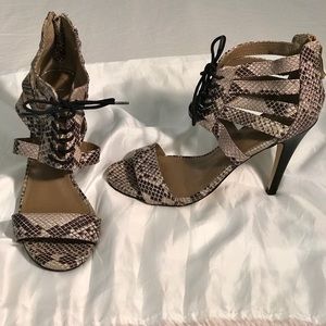 Snakeskin lace up heels